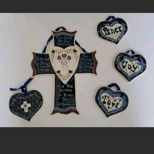 J. Duban Designs Hanging Ceramic Cross W/ 4 Hearts
